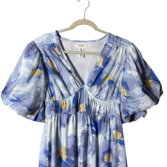 Water Color Floral Milkmaid Maxi Dress Size Medium Babydoll Fairycore Whimsical - Picture 3 of 6